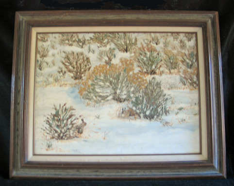 Snow In Sage Brush by Leland Alexander Oil - 24 x 18 (31 x 25 - framed) $400