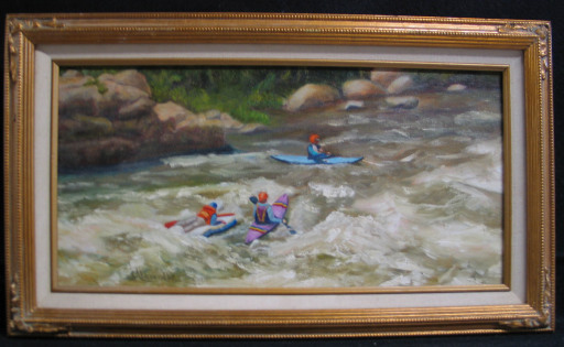 Kayakers by Shirley Alexander Oil - 8 x 16 (11 x 19 - framed) $180