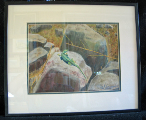 Sunning Lizard by Shirley Alexander Pastel - 6 x 128 (15 x 18 - framed) $200